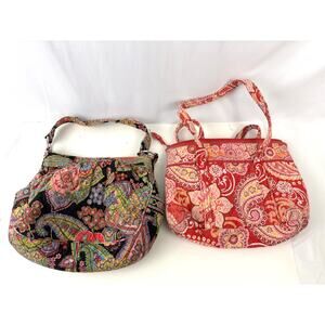 Lot of 2 Vera Bradley Quilted Tote Bags Red Multicolor READ